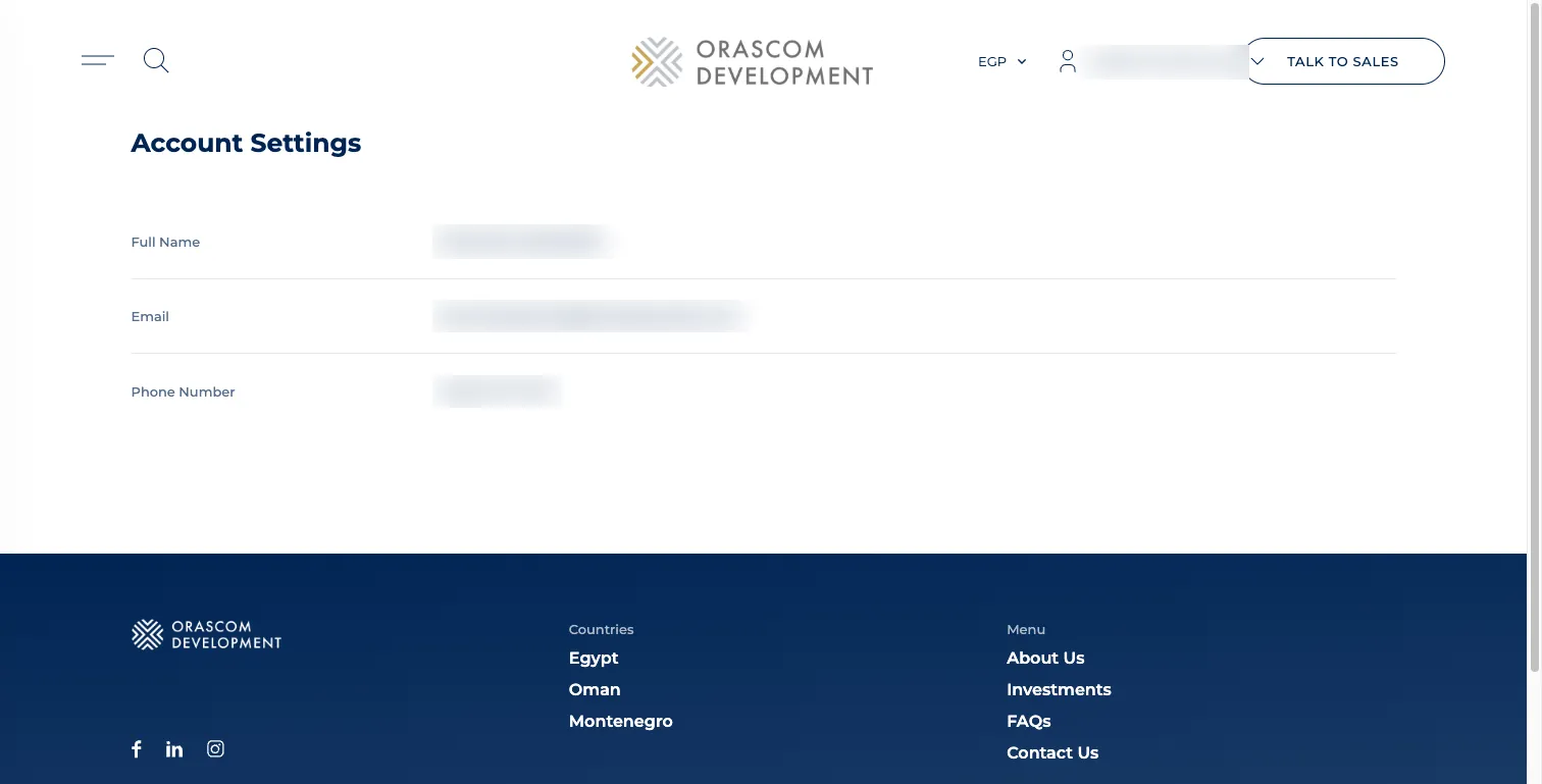Shopper “Account Settings” — name, email, and phone (all blurred here as PII).