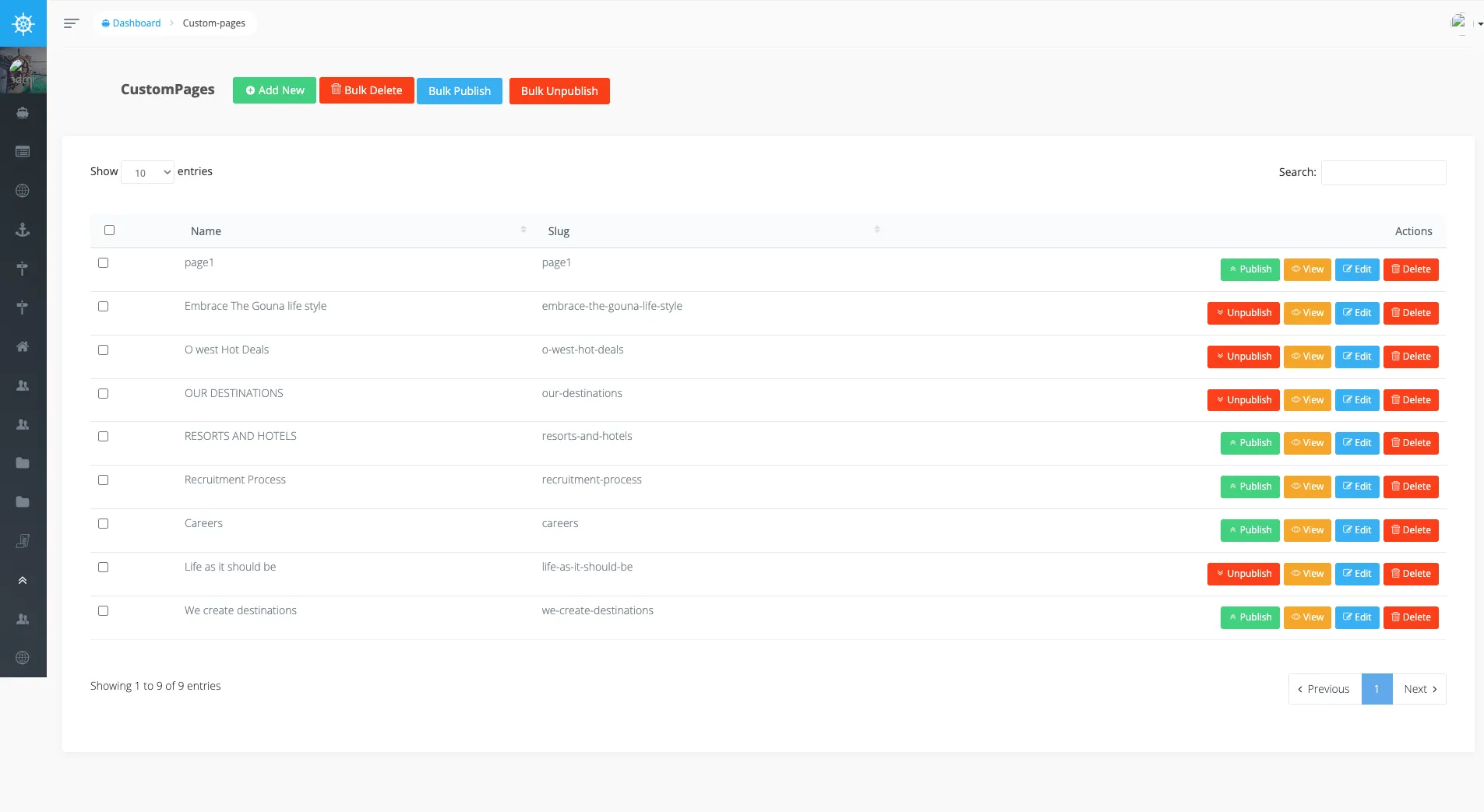 Voyager Custom Pages BREAD — editor-authored marketing pages by name and slug (the shopper’s /highlights/).